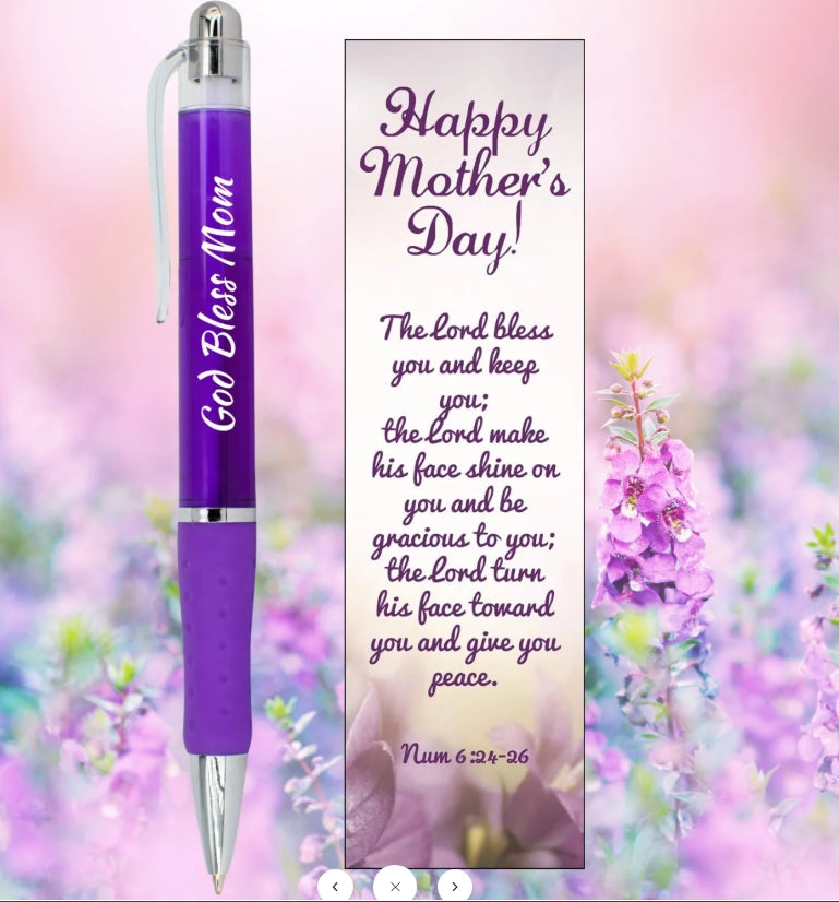 God bless mom bookmark and pen gift set