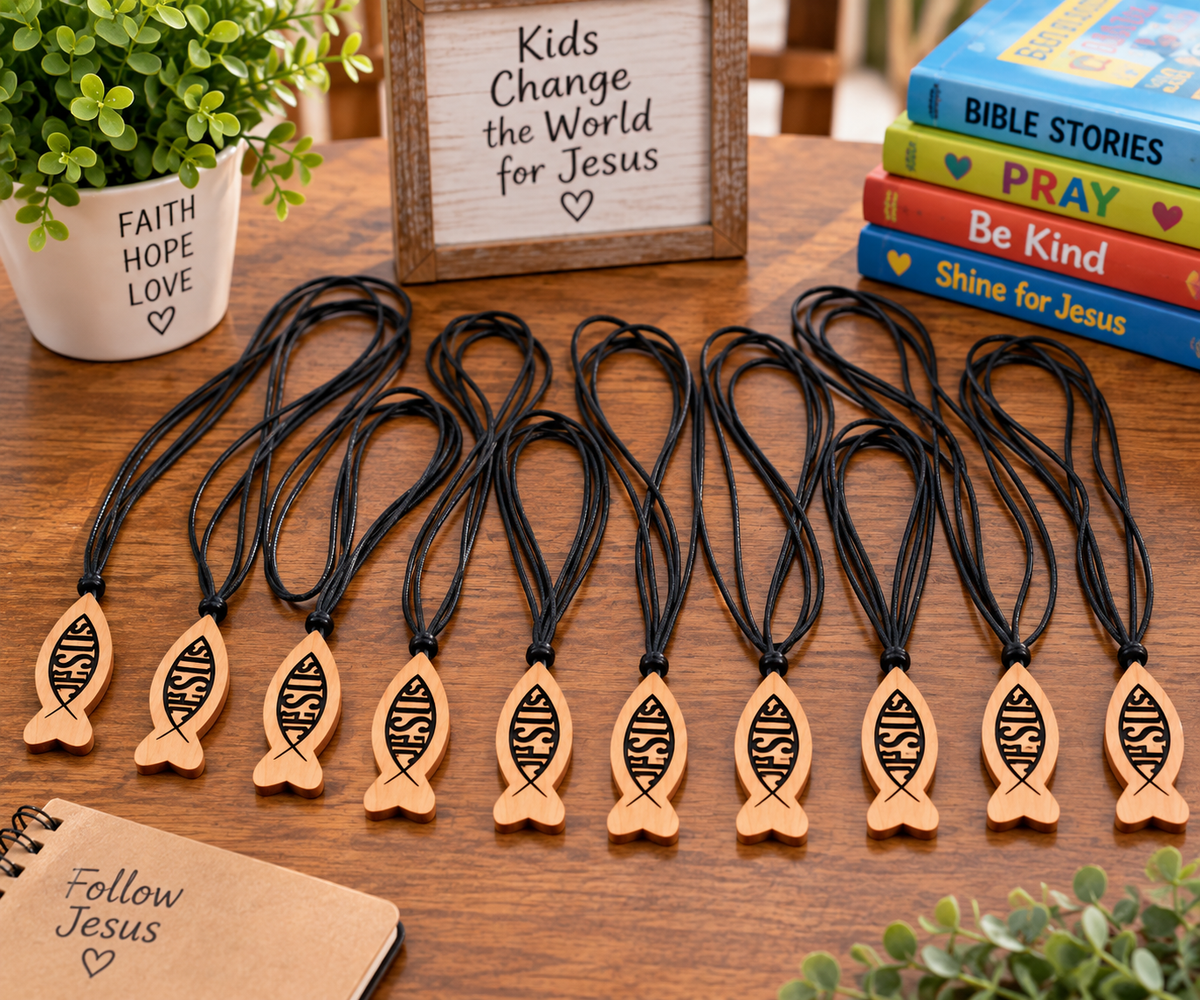Wooden Jesus Fish Necklace – Ichthus Christian Pendant