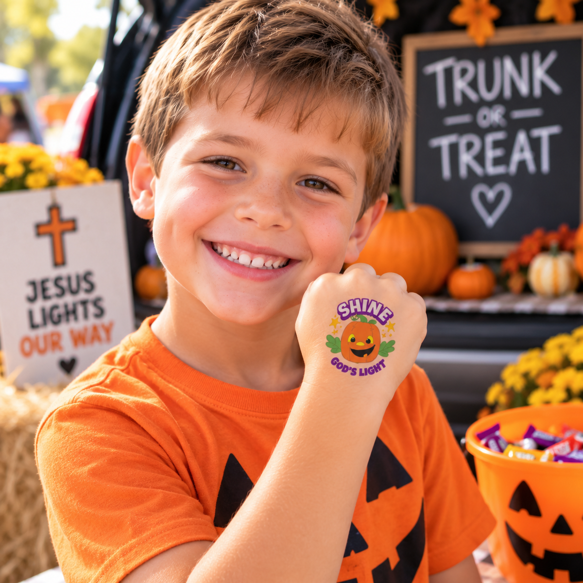 144 Christian Pumpkin Temporary Tattoos | Halloween Alternative
