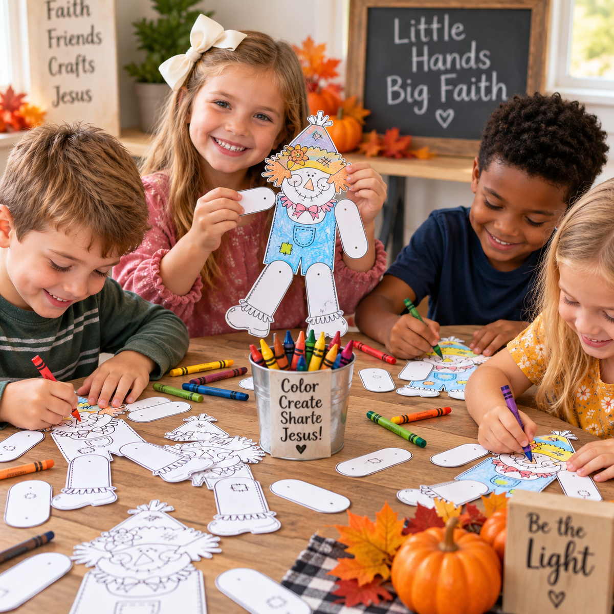 12 Color-Your-Own Jointed Scarecrows | Fall Craft