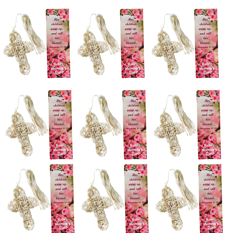 Pack of 24 Crocheted Cross Bookmarks with Mother’s Day Floral Card