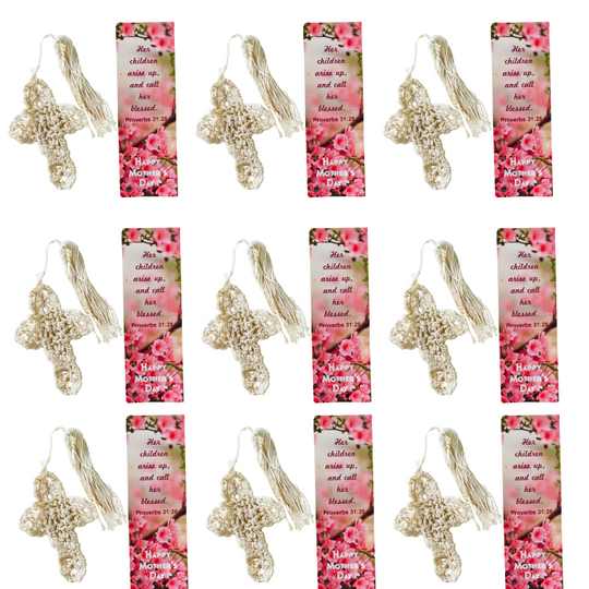 Pack of 24 Crocheted Cross Bookmarks with Mother’s Day Floral Card