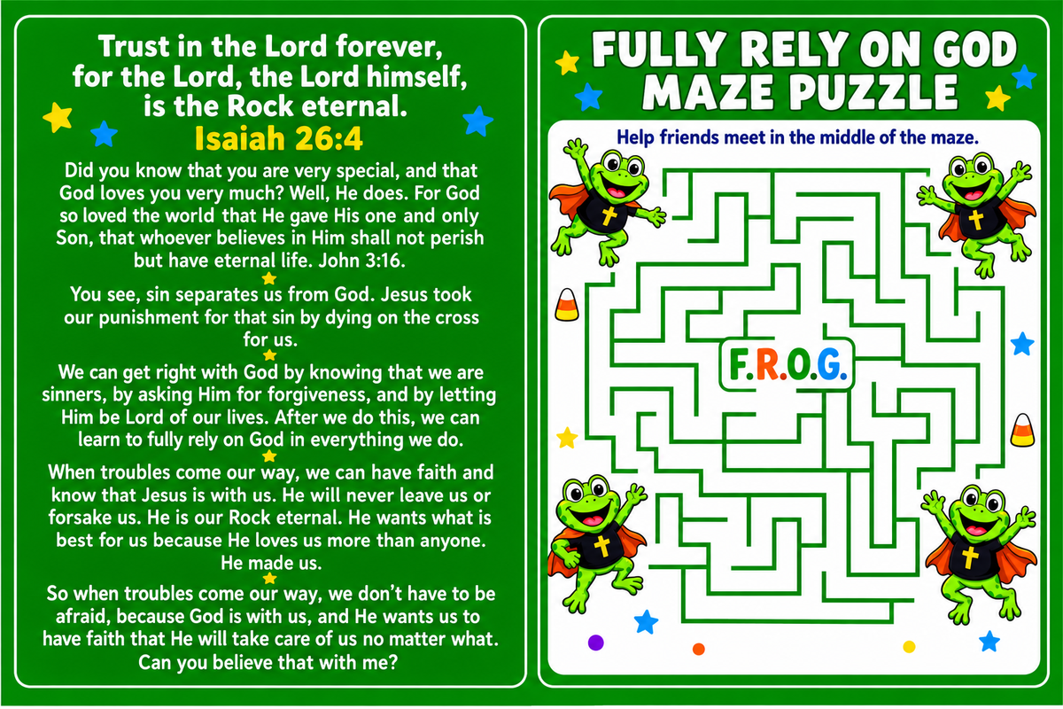 Fully rely on God maze puzzle gospel tracts for trunk or treat church handouts.
