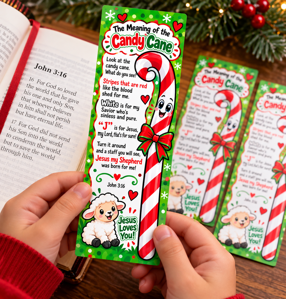 100 Pack Meaning of the Candy Cane Bookmarks for Kids | Bulk Christian Christmas Favors and Sunday School Handouts