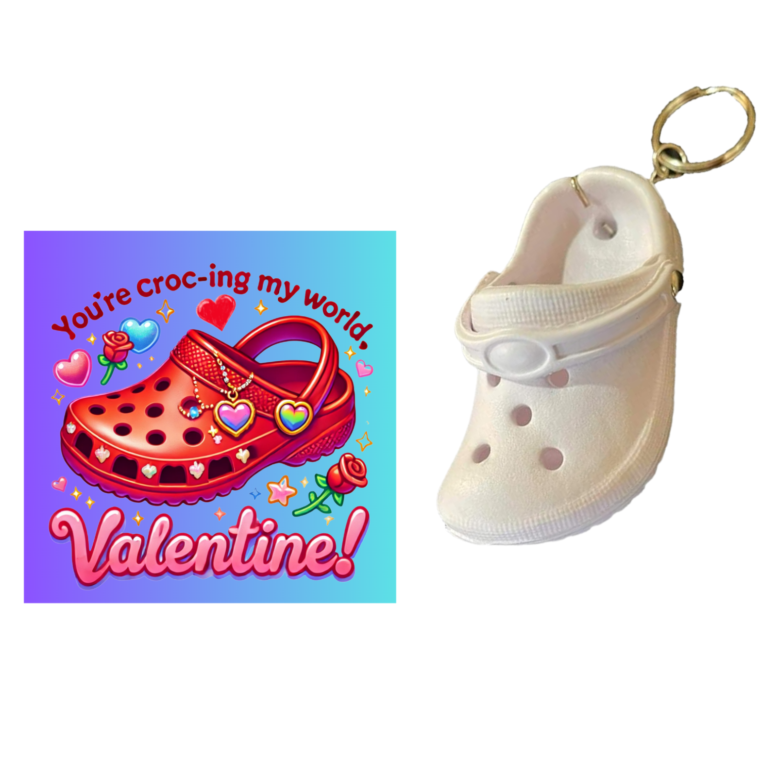 Customizable White Clog Shoe Keychains with Valentine Exchange Cards