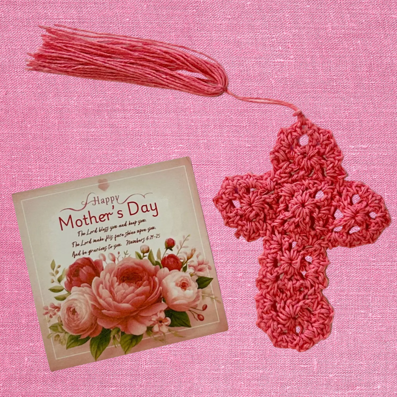 Mothers day pink crocheted cross bookmarks 24 pack