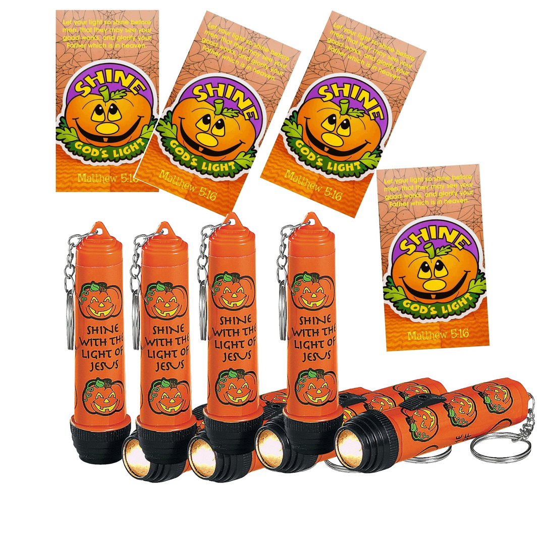 24 Sets Shine With The Light Of Jesus Christian Pumpkin Flashlight Keychain With Shine Prayer Card