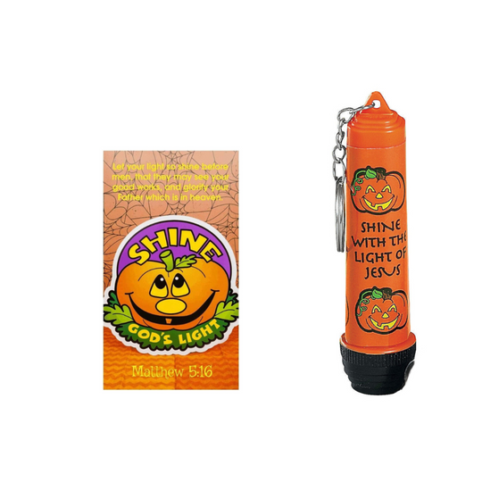 24 Sets Shine With The Light Of Jesus Christian Pumpkin Flashlight Keychain With Shine Prayer Card
