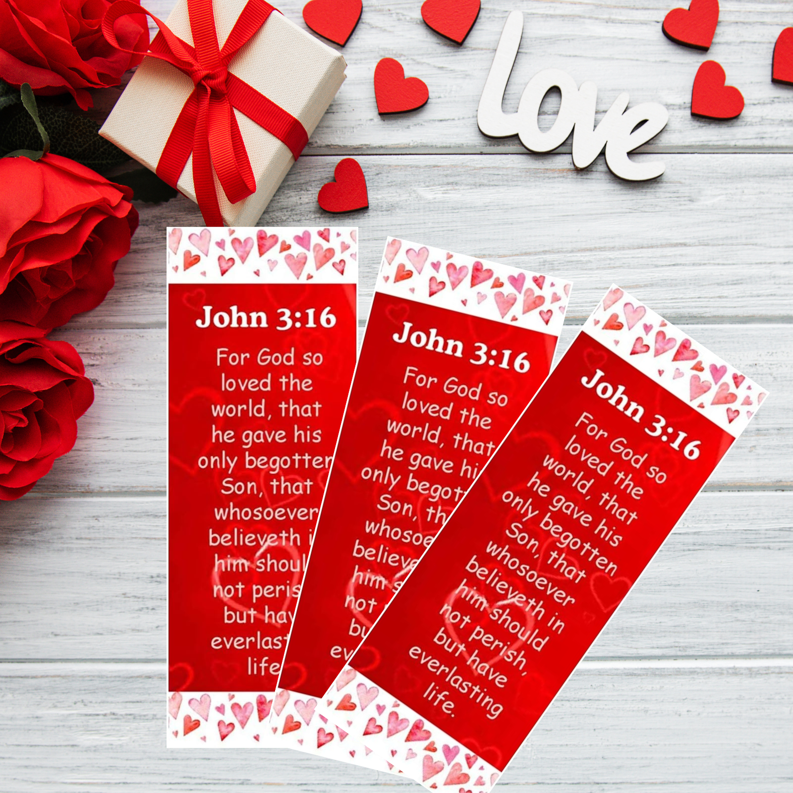 No Greater Love John 316 Red Hearts Valentine's Day Bookmarks - Valentine Exchange Bulk 100 Count)