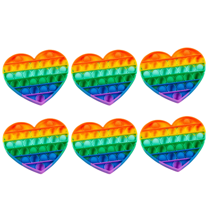 Rainbow Heart Fidget Poppers Push Popper Bubble Sensory Toy Bulk 6 Count For Classrooms