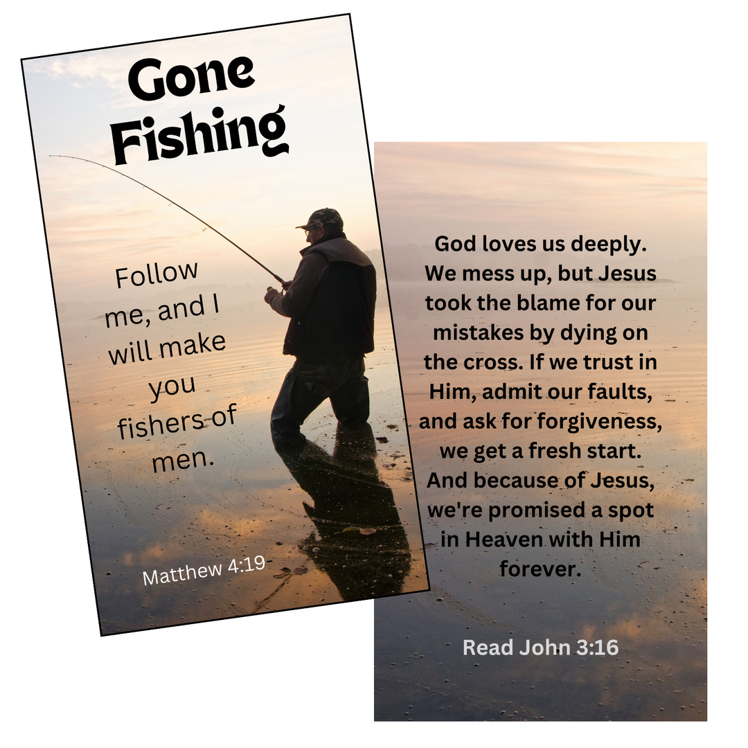 50 Count 3.5" by 2" Inspirational Gone Fishing Scripture Quote Bible Verse Gift Cards