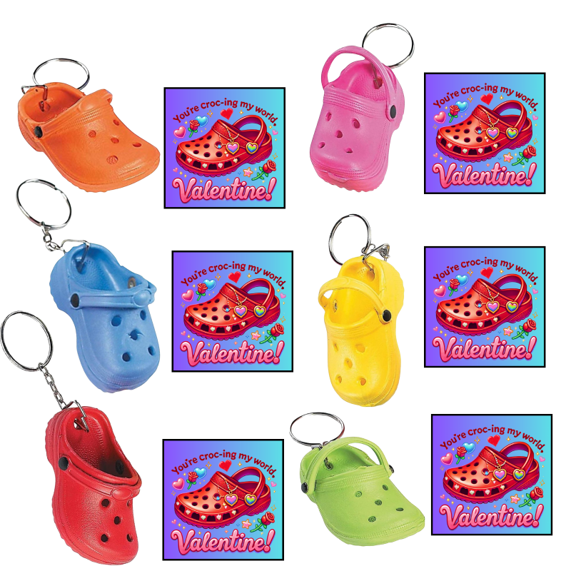 Valentine's Day Clog Shoe Keychains With Cards