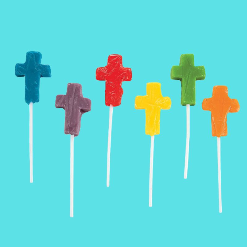 Faithful Sweets Mini Cross-Shaped Lollipops Bulk Pack 24 Count Easter Candy