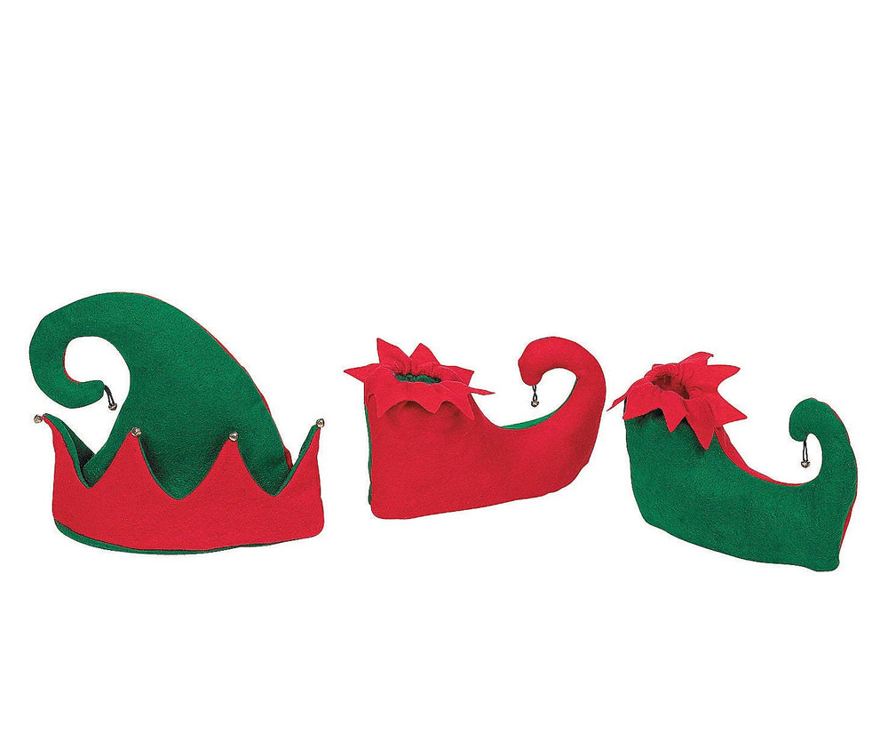 Bulk 4 Sets of Elf Shoes & Hat Costume Set One Size Fits Most