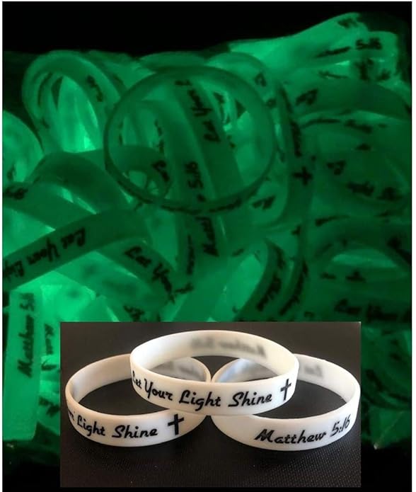 100 Count Youth Glow In Dark Let Your Light Shine Christian Silicone Bracelets