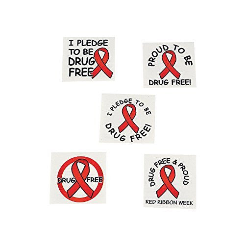 Red Ribbon Week Temporary Tattoos (72 Pieces) Drug Free & Proud!