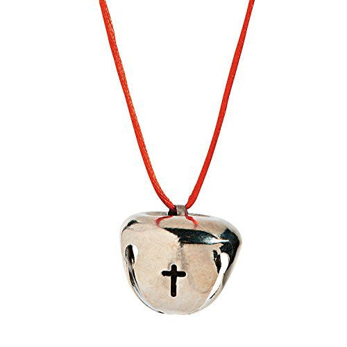 24 Count of Silvertone Jingle Bells with Cross Cutout Necklaces