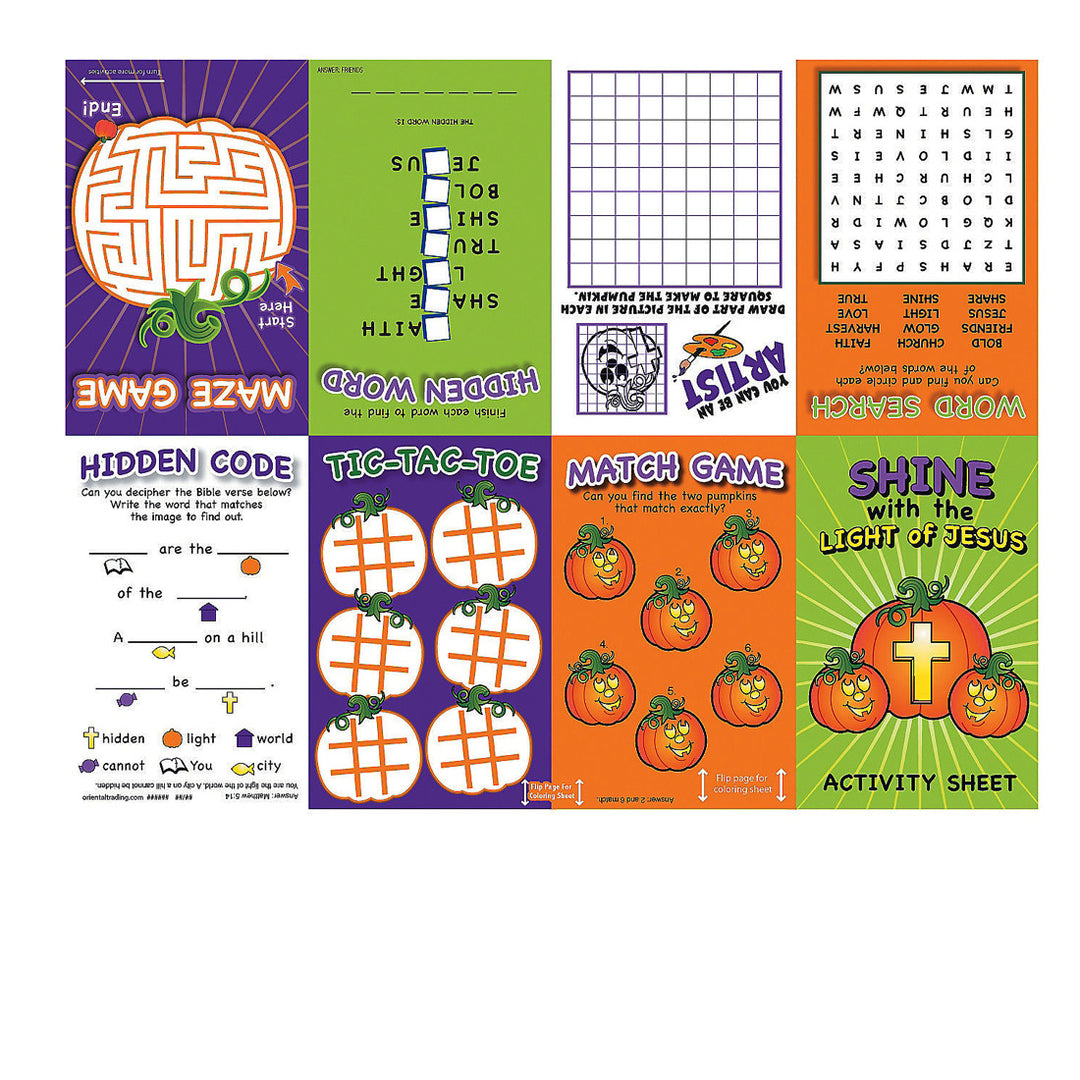 Bulk Pack of (2 Sets of 24 ) 48 Sheets of Shine With The Light Of Jesus Christian Pumpkin Fold-Up Activity Sheets (24 Sheets)