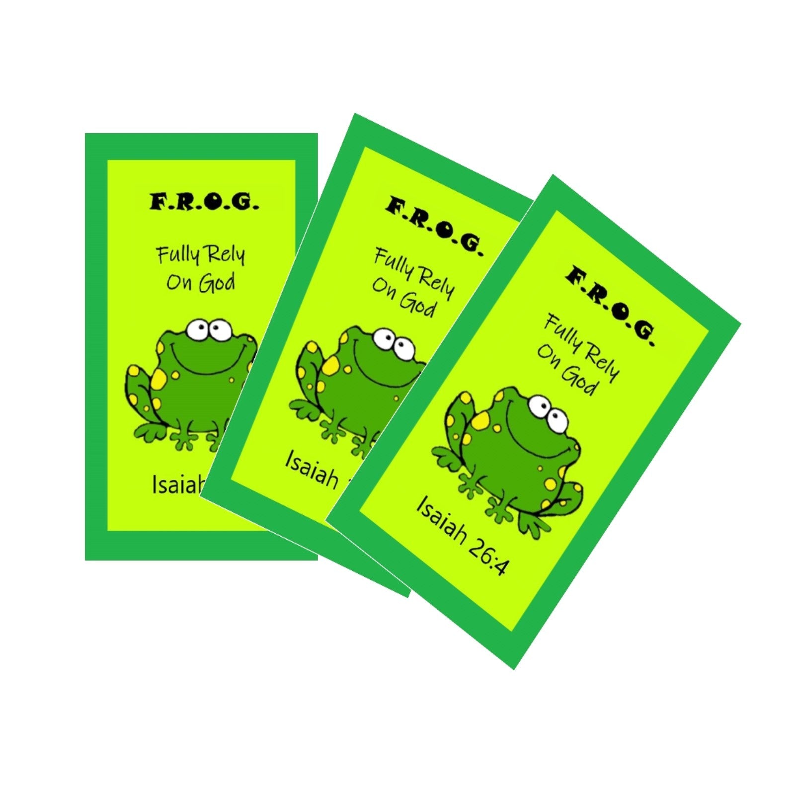 Green Fully Rely on God Frog F.R.O.G. Pocket Prayer Cards Isaiah 26:4