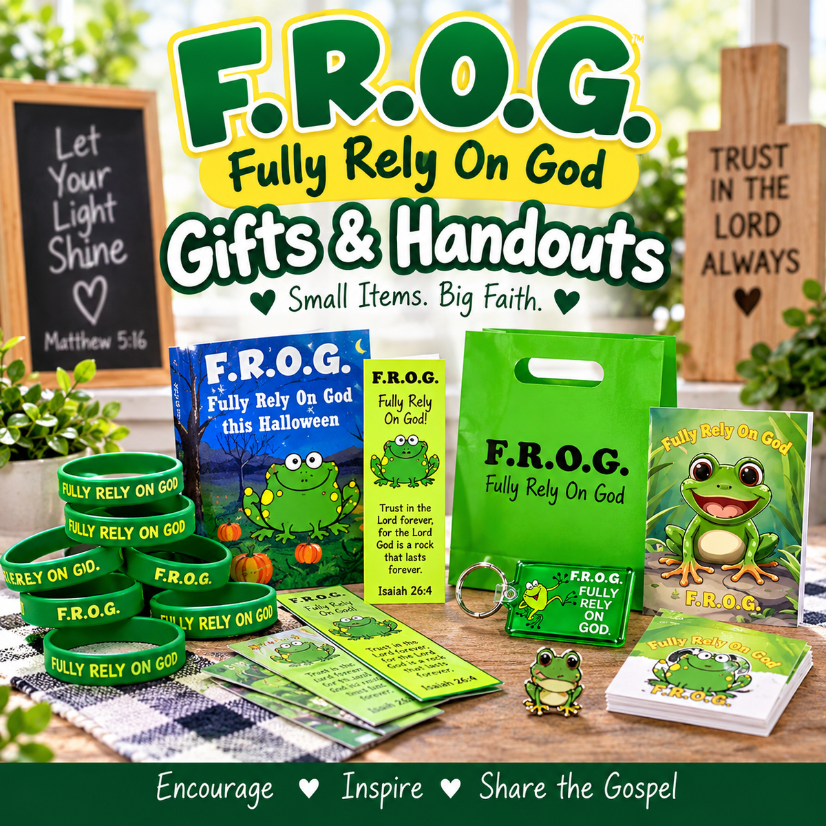 Green Fully Rely on God Frog F.R.O.G. Pocket Prayer Cards Isaiah 26:4