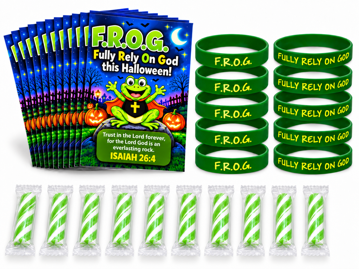 F.R.O.G. Christian Halloween Bundle | 10 Candies, 10 Tracts & 10 Bracelets