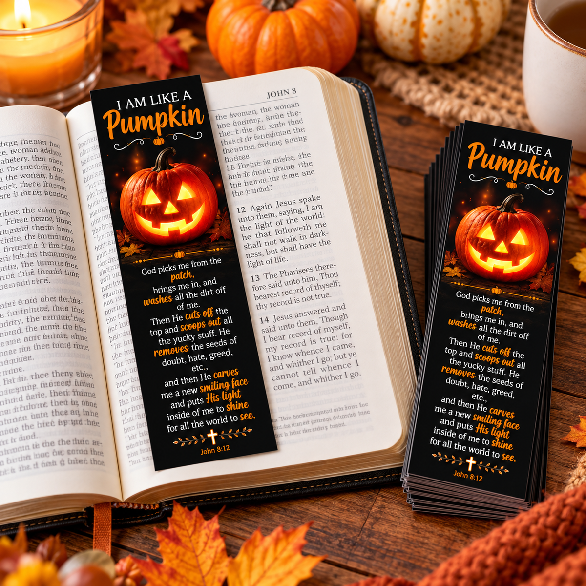 I am like a pumpkin bookmark in a book