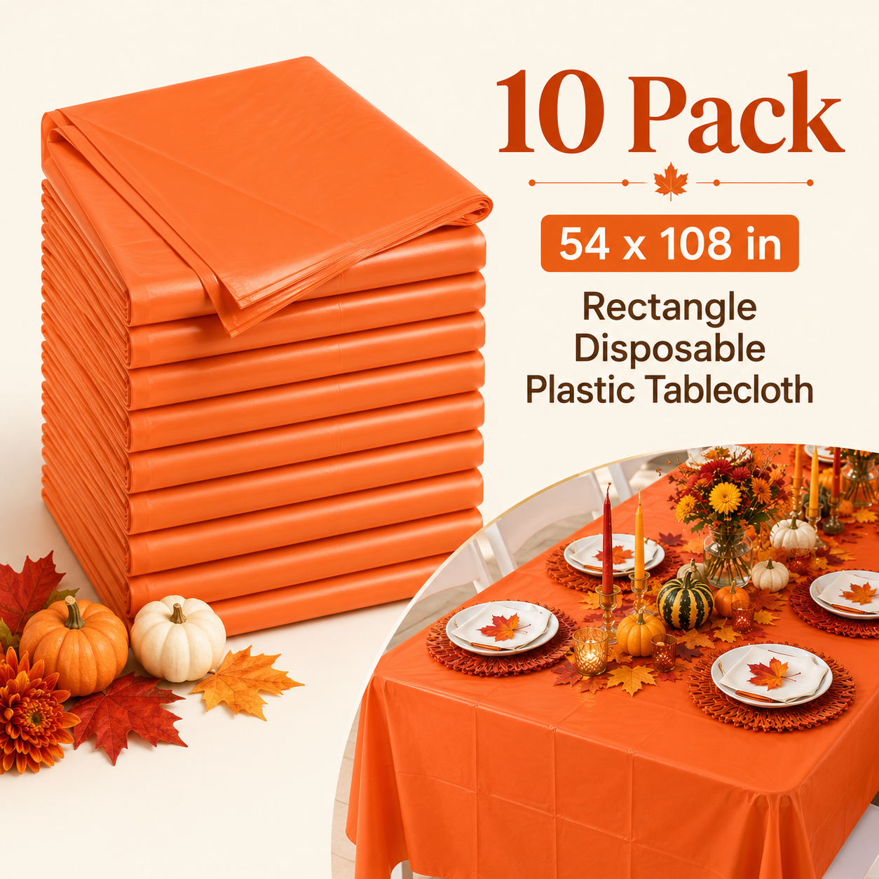 54" x 108" Rectangle Disposable Plastic Tablecloth for 8 Ft. Table