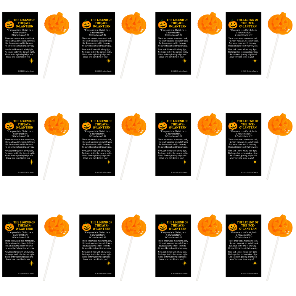 Set of Halloween-themed cards with pumpkin designs on sticks.