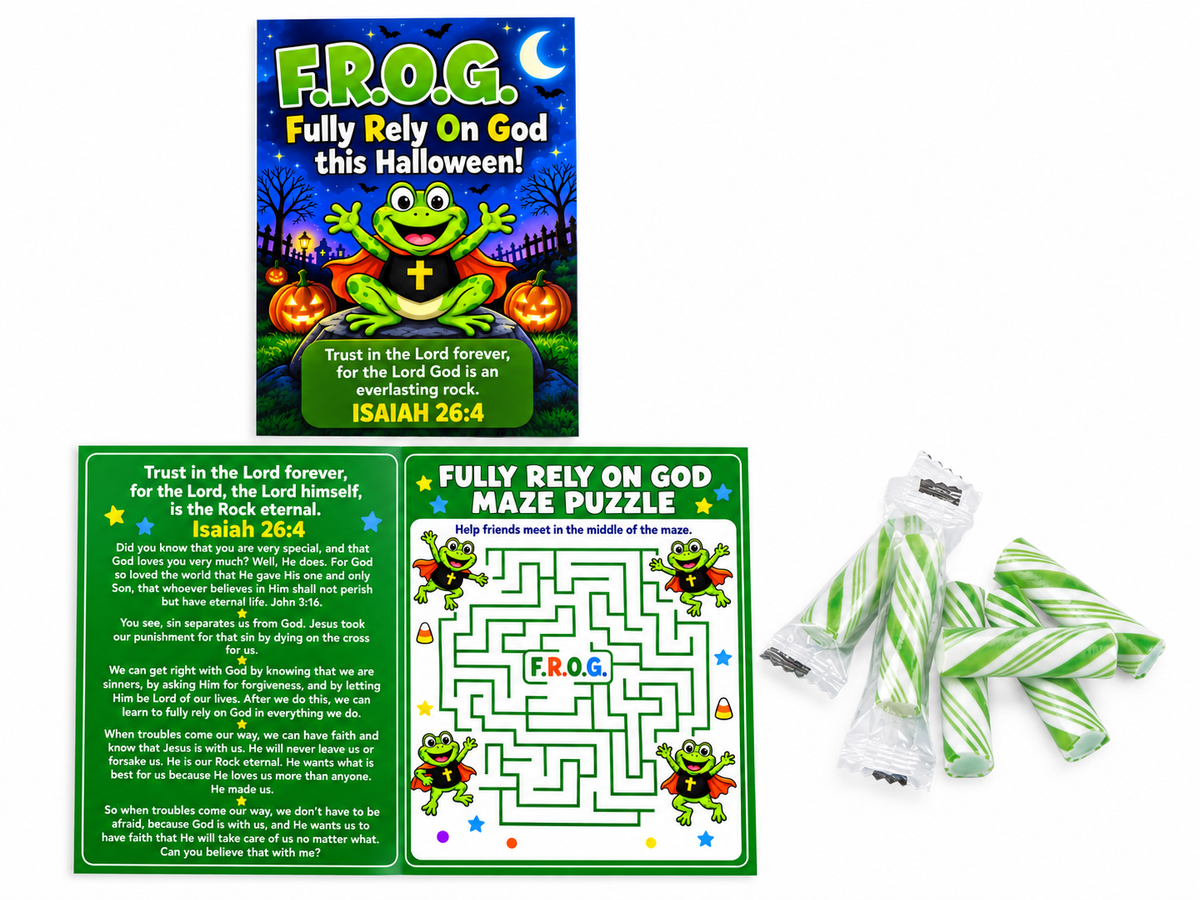 150 Bulk Christian Halloween Candy With F.R.O.G. Fully Rely On God Gospel Tracts