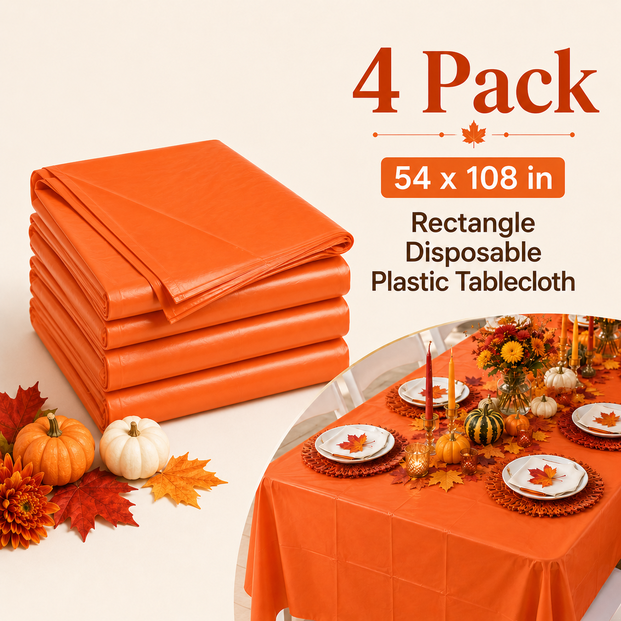 54" x 108" Rectangle Disposable Plastic Tablecloth for 8 Ft. Table