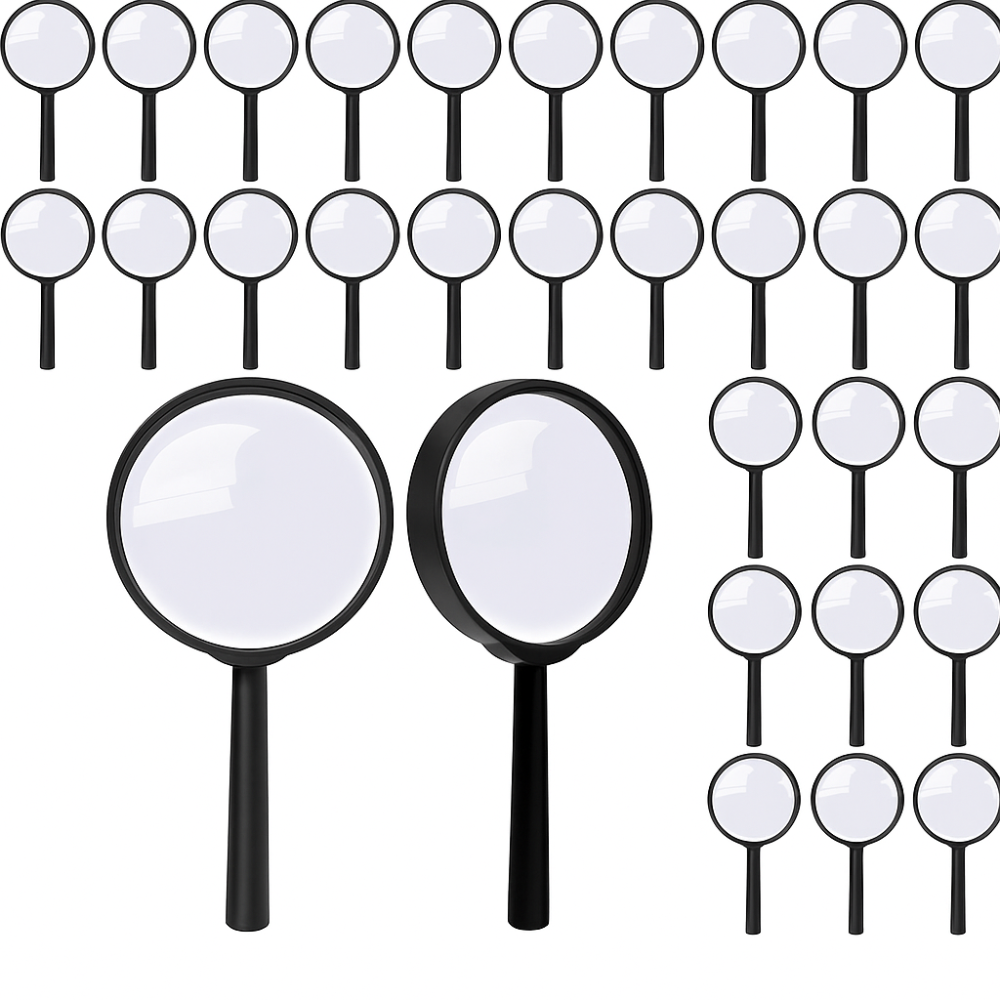 Set of magnifying glasses on sticks with a white background