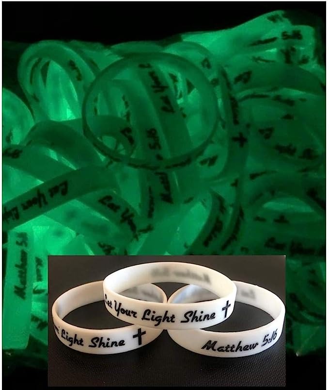 50 Count Youth Glow In Dark Let Your Light Shine Christian Silicone Bracelets