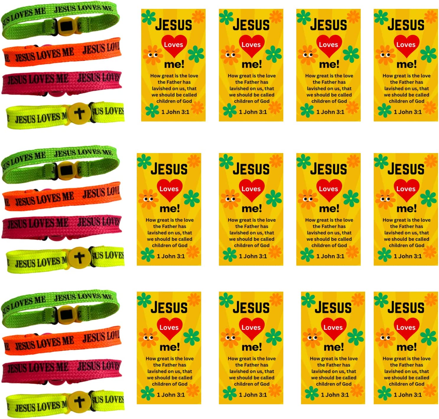 12 Sets of Jesus Loves Me Pocket Prayer Cards Bookmarks for Kids with Christian Friendship Bracelets