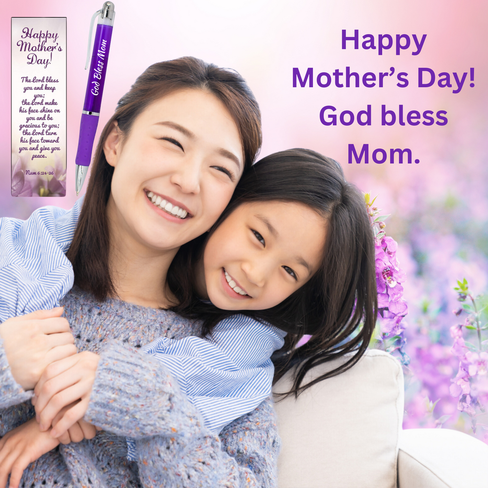 Bulk Set of 10 Happy Mother's Day God Bless Mom Purple Ballpoint Pen and Bookmark Gift Sets