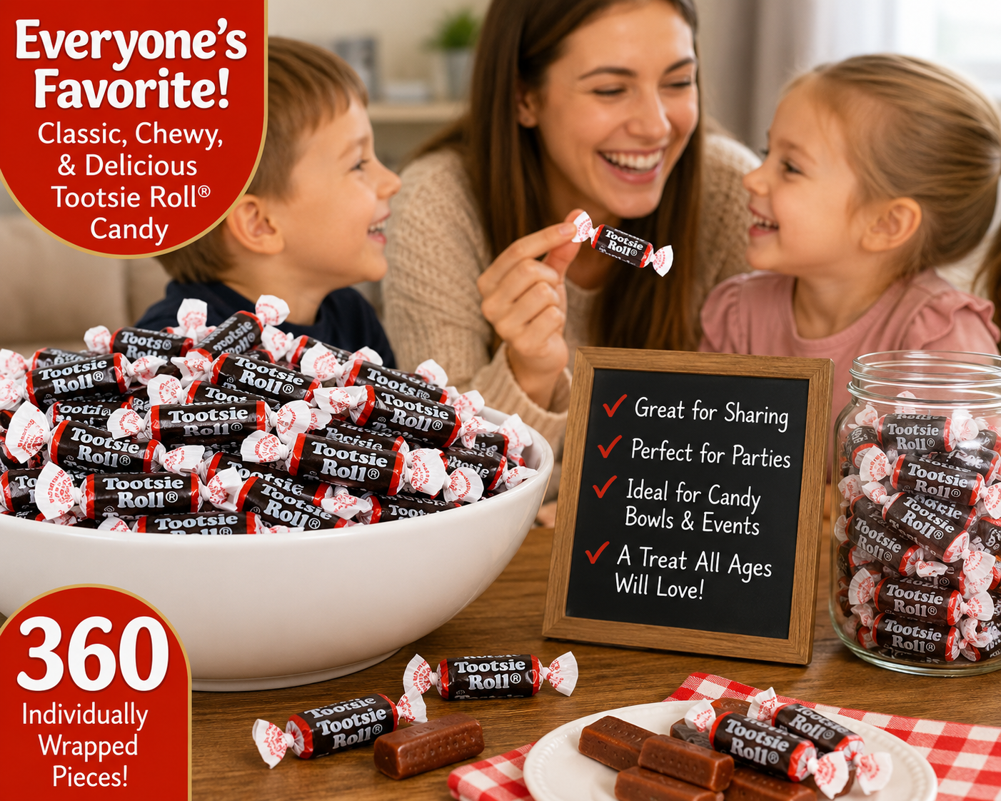 Bulk Tootsie Roll Chocolate Candy – 360 Individually Wrapped Pieces, Peanut-Free