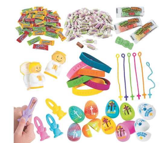 Bulk 614 Pc. Religious Plastic Easter Eggs with Toys & Candy