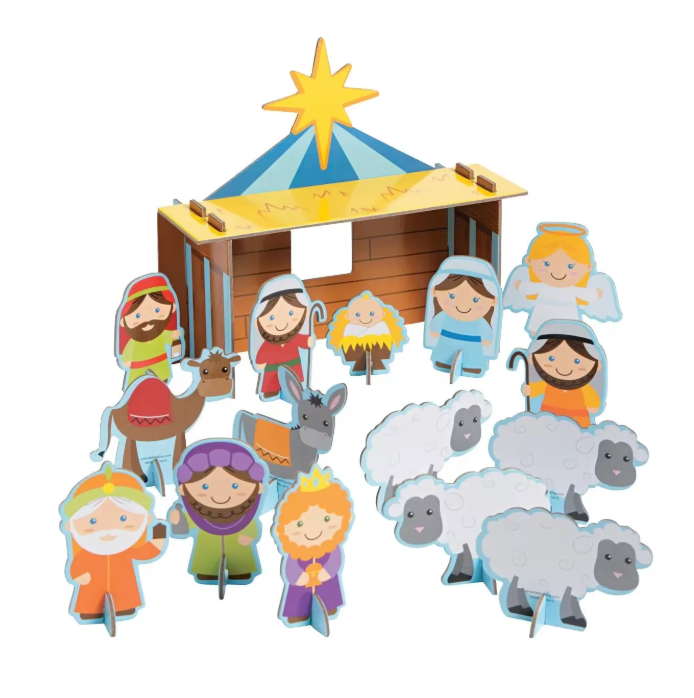 Christian Christmas Chipboard Nativity Playset – 34 Pieces