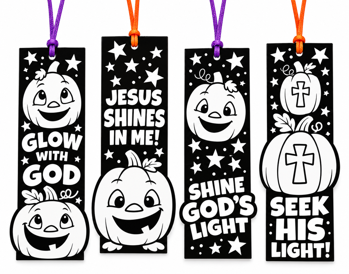 Color Your Own Fuzzy Christian Pumpkin Bookmarks – 24 Pack Halloween Candy Alternative
