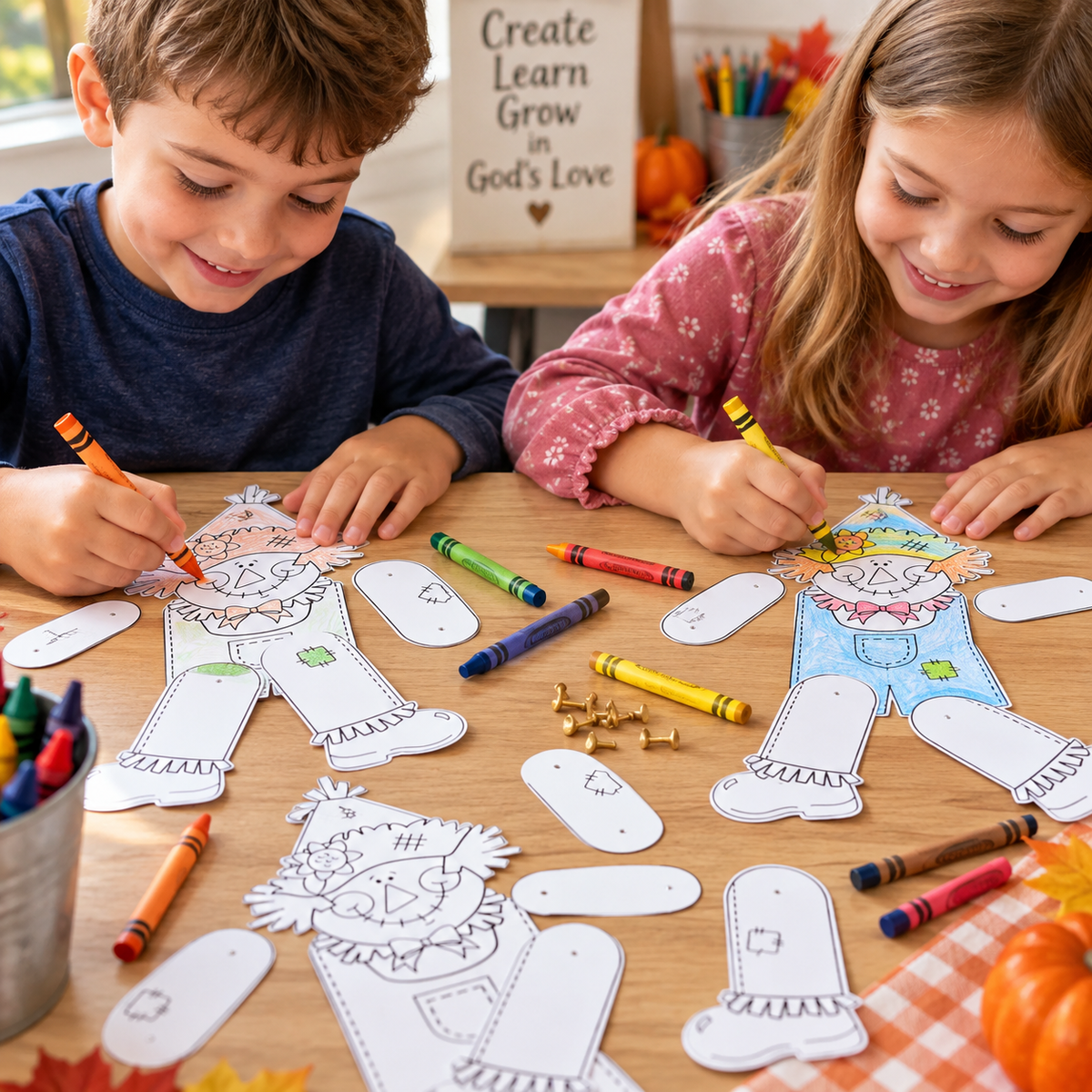 12 Color-Your-Own Jointed Scarecrows | Fall Craft