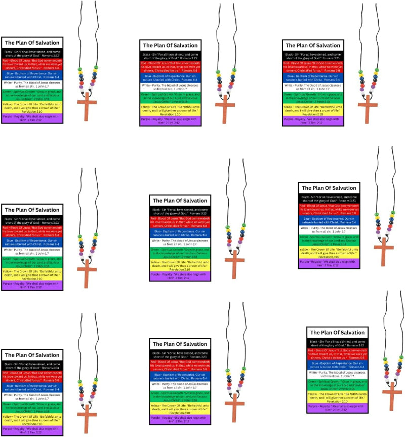 Plan of Salvation Beaded Cross Necklaces with Pocket Cards - 12 Set Pack