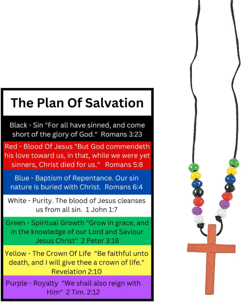 Colors of Faith Plan of Salvation Beaded Cross Necklaces with Pocket Cards - 12 Set Pack