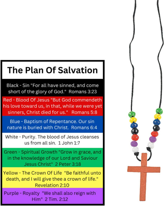 Colors of Faith Plan of Salvation Beaded Cross Necklaces with Pocket Cards - 12 Set Pack
