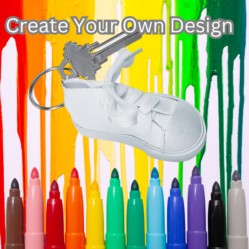 24 Bulk Count of Fun Color Your Own Mini White Running Sneaker Tennis Shoe Keychains