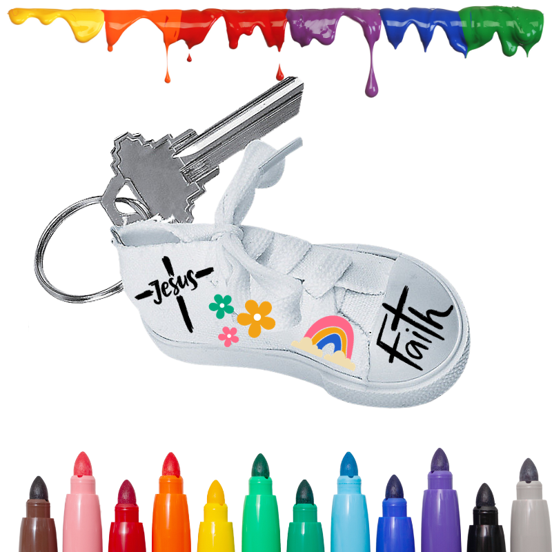 24 Bulk Count of Fun Color Your Own Mini White Running Sneaker Tennis Shoe Keychains