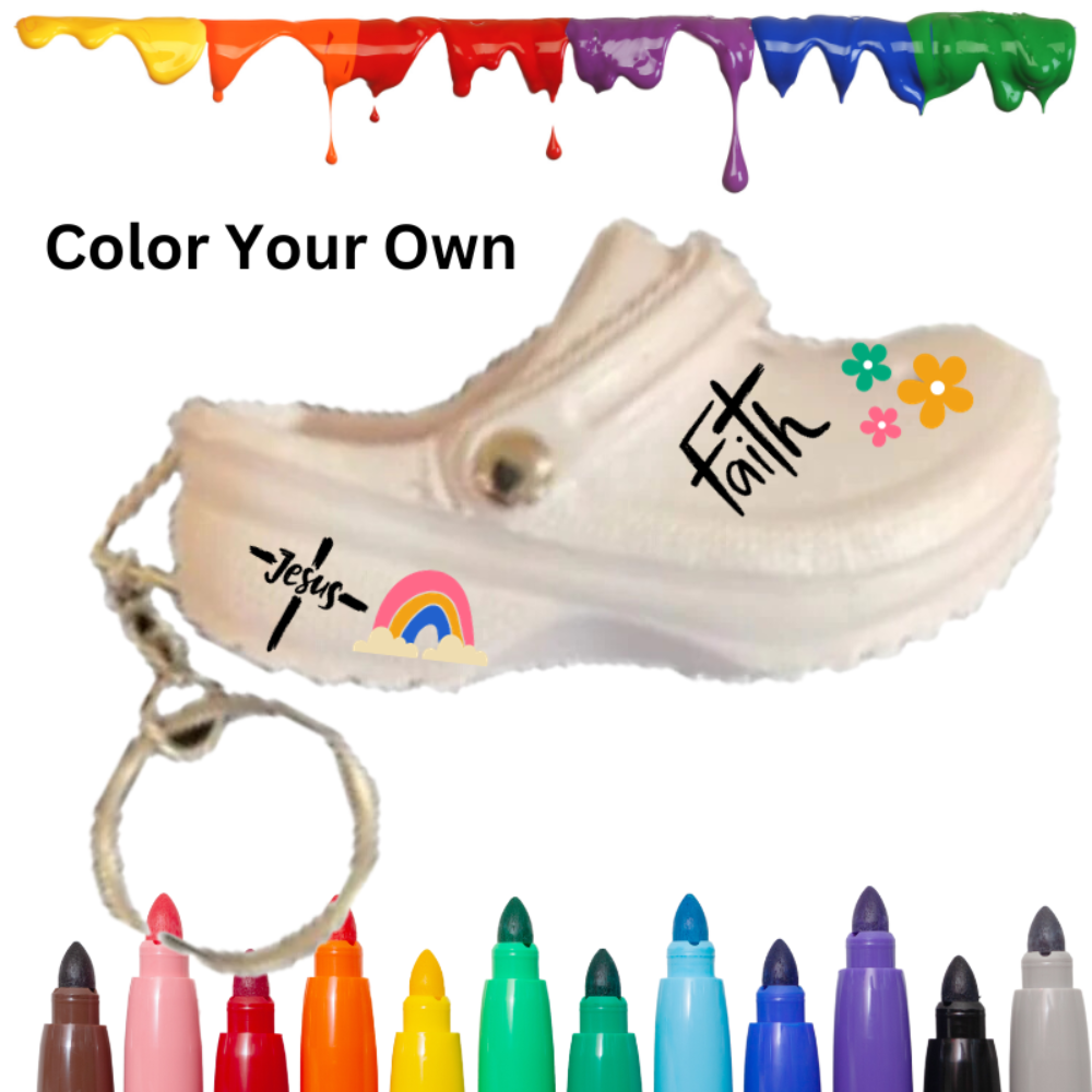 color your own mini shoe keychains