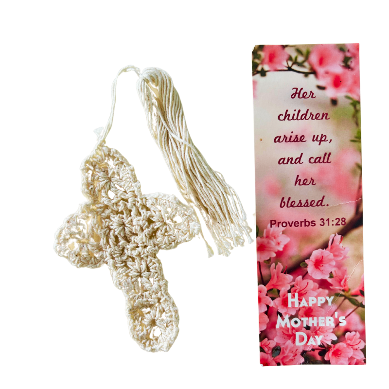  Pack of 24 Crocheted Cross Bookmarks with Mother’s Day Floral Card 