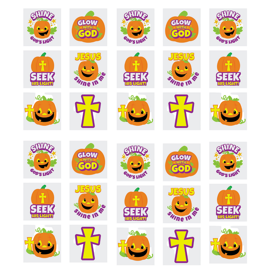 144 Bulk Count - Christian Pumpkin Temporary Tattoos - Shine Halloween
