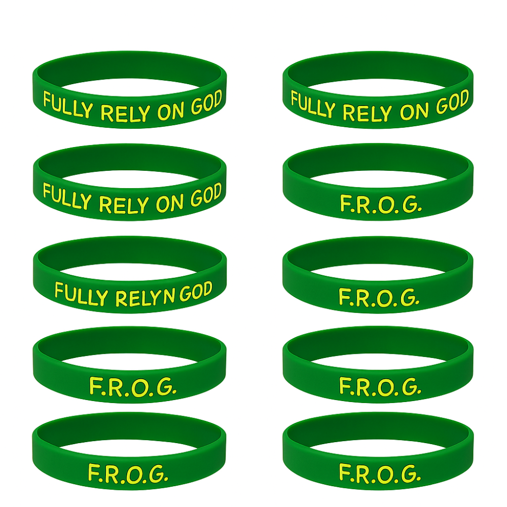 F.R.O.G. Christian Bracelets – Fully Rely on God Green Silicone Wristbands (10 Pack)