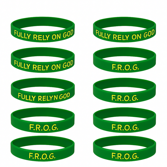 F.R.O.G. Christian Bracelets – Fully Rely on God Green Silicone Wristbands (10 Pack)
