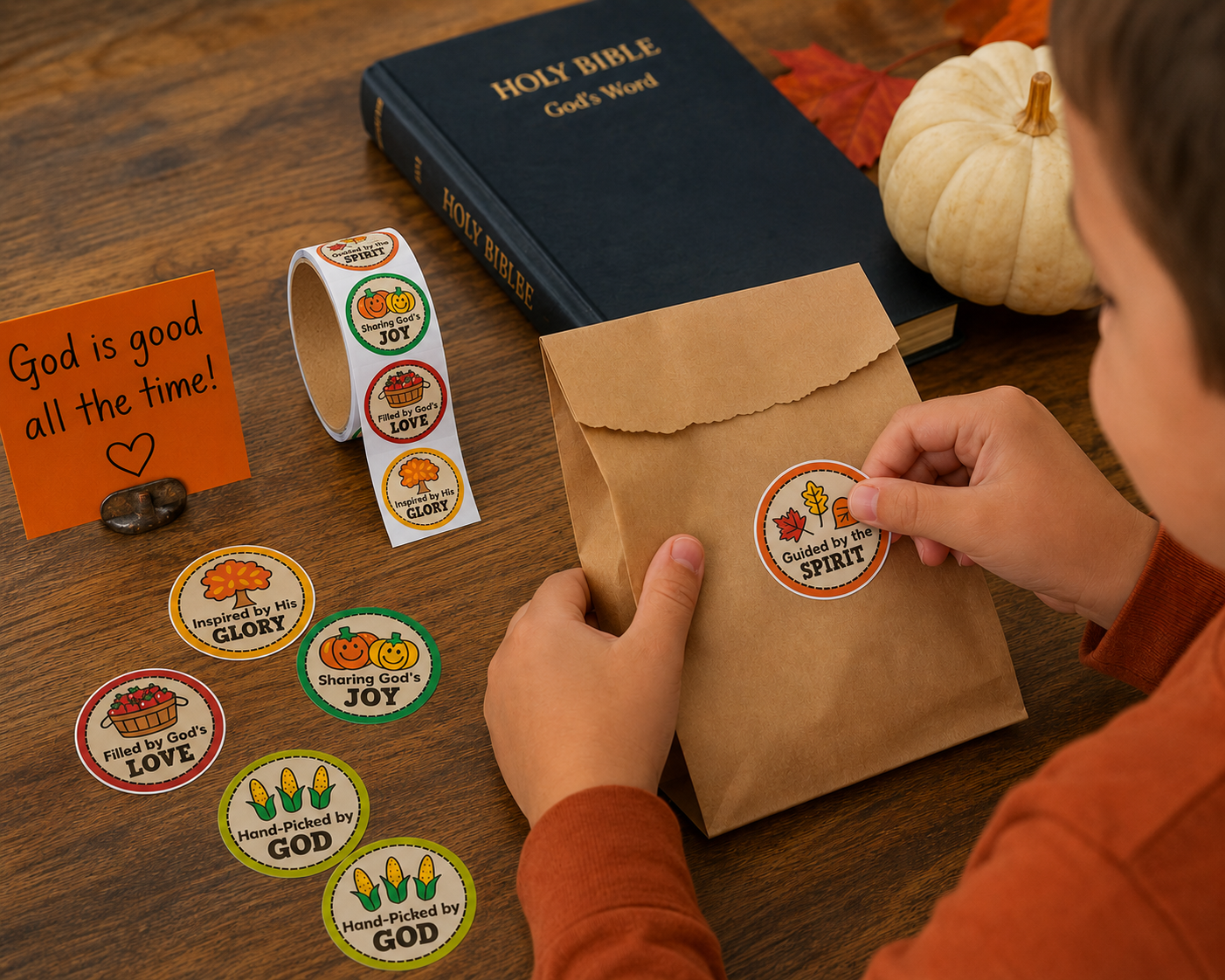 Faith Fall Market Stickers 4 Rolls – 400 Religious Fall Stickers for VBS & Church Events